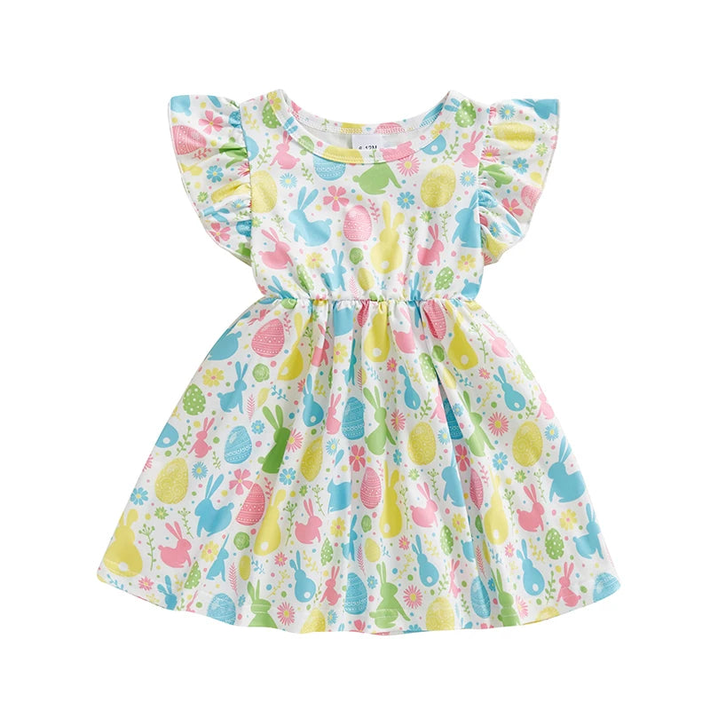 Baby Girl Easter Outfit Pink Floral Print Ruffle Sleeve Round Neck A-Line Dress for Spring and Summer Celebrations - Lootquake
