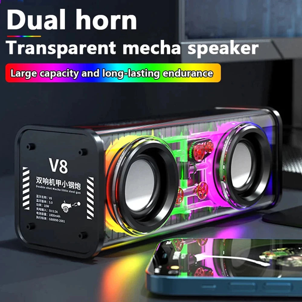 Altavoces duales Bluetooth 5.0 inalámbricos RGB1800mAh Altavoces mecánicos transparentes Efecto de luz Altavoz Subwoofer de graves Mini altavoz
