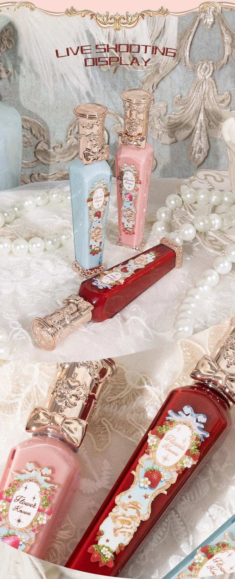 Flower Knows Strawberry Rococo Series Cloud Lip Cream Gloss à lèvres longue tenue Velvet Lip Tint Rouge à lèvres pour femmes Cosmétique