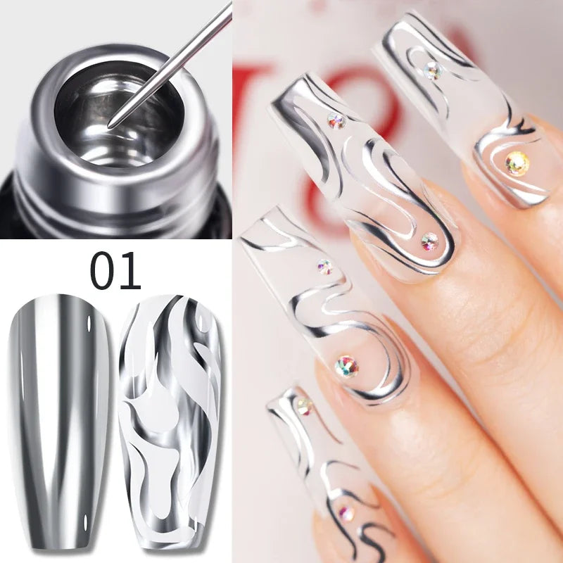 Esmalte de uñas en gel semipermanente, efecto espejo metálico, cromado, superbrillante, francés, UV LED, 5 ml, dorado y plateado.