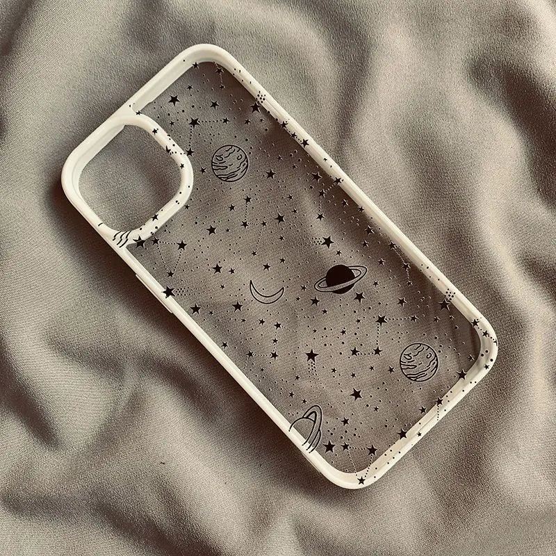 Funda transparente para teléfono con diseño de universo, cielo estrellado y luna