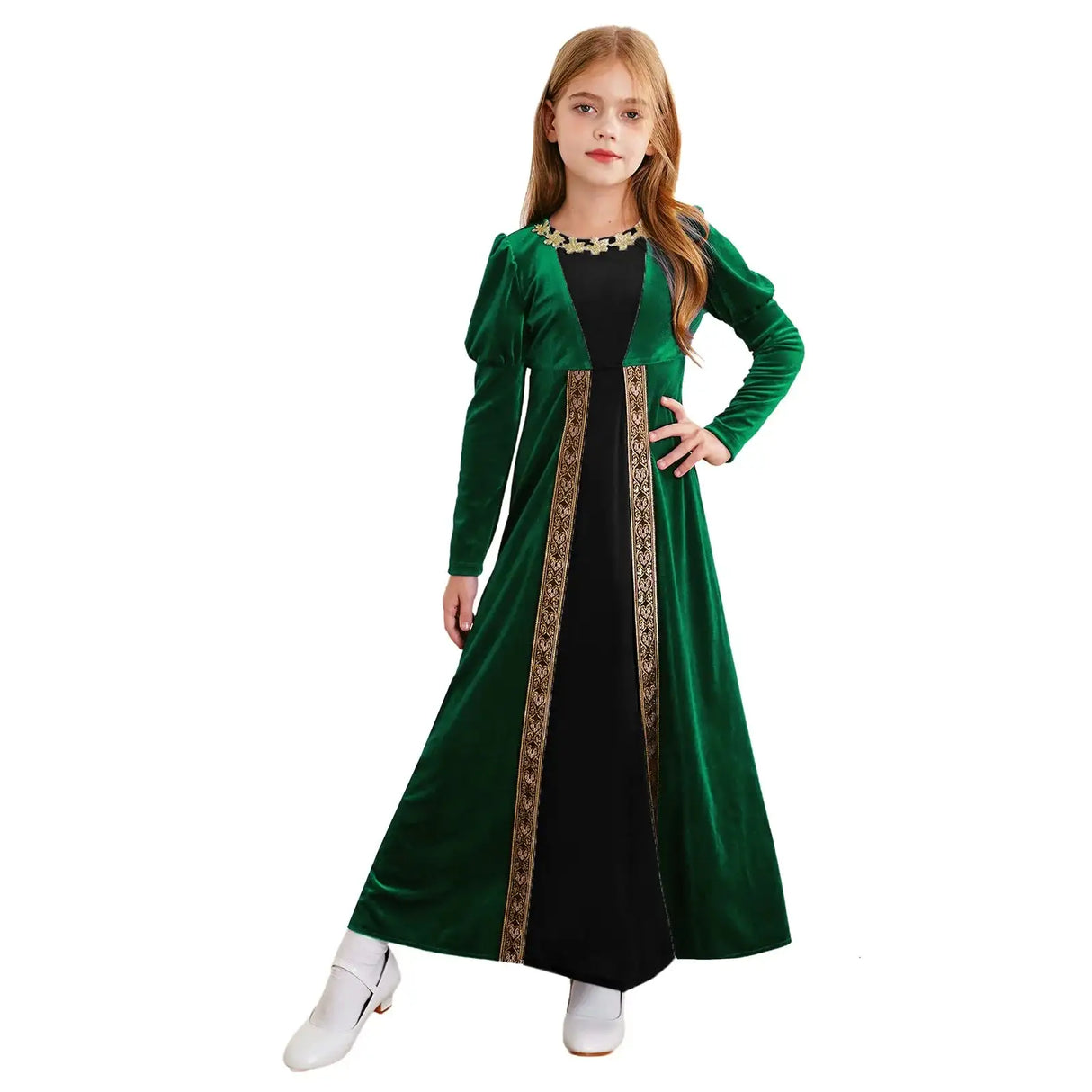 Girls Velvet Medieval Princess Dress Long Sleeve Renaissance Retro Robe Ancient Roman Long Dress for Halloween Carnival Party - Lootquake