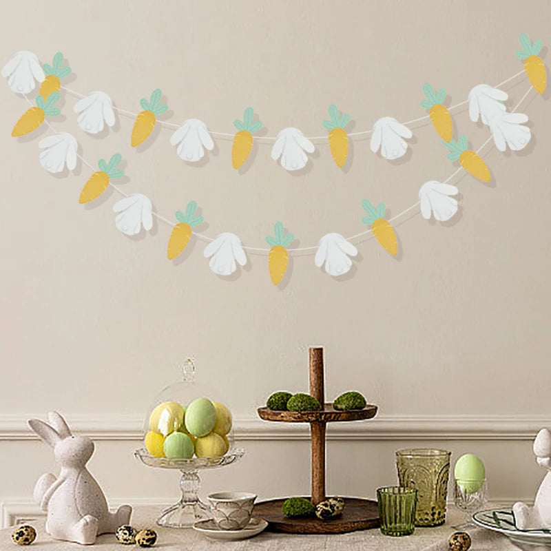 3M Happy Easter Banner Rabbit Carrot Egg Cartoon Bunny Garland Wall Hanging Bunting Flag Easter Party Decoration For Home - Lootquake