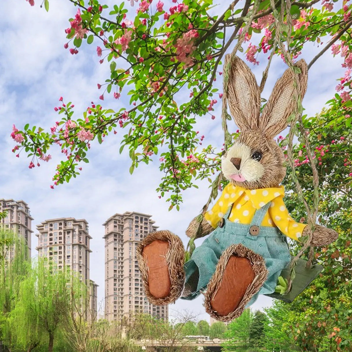 Easter Bunny Pendant Swing Rabbit Hanging Ornament for Dining Room Holiday Collections Display Home Decor Wedding Party Art Gift - Lootquake