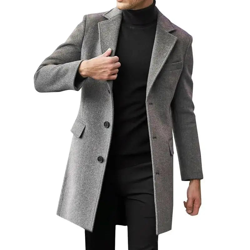 2023 Autumn and Winter New Men's Windbreaker British Long sleeved Woolen Coat Fashion Trend Coat Suit Single breasted - Lootquake