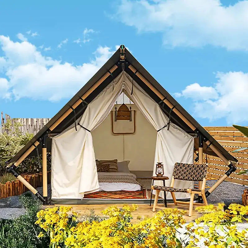 Hunted Tent Safe Sturdy 900D Oxford Cloth Wood Safari Hotel Tent Glamping Four Seasons Cabin Tiny Safari Tents Chinese Suppliers - Lootquake