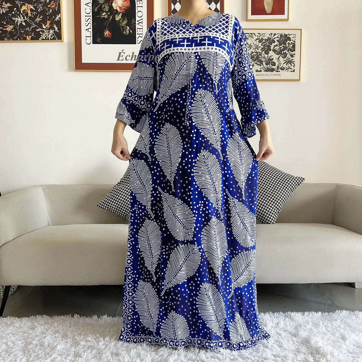 New Style African Dashiki Print Long Sleeve Loose Cotton Elegant Women Abaya Long Dress Summer Maxi Casual Dresses Vestidos - Lootquake