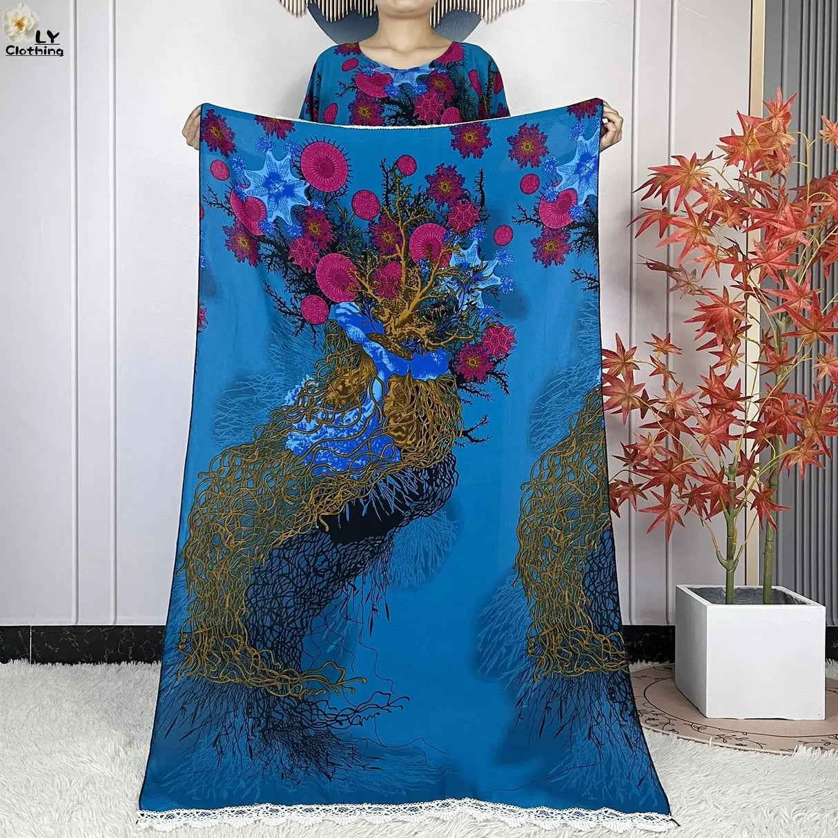 2024 Latest Muslim Sets Women Clothing Cotton Floral Loose Dashiki Long Dress African Abaya Dubai Traditional Islamic Clothing