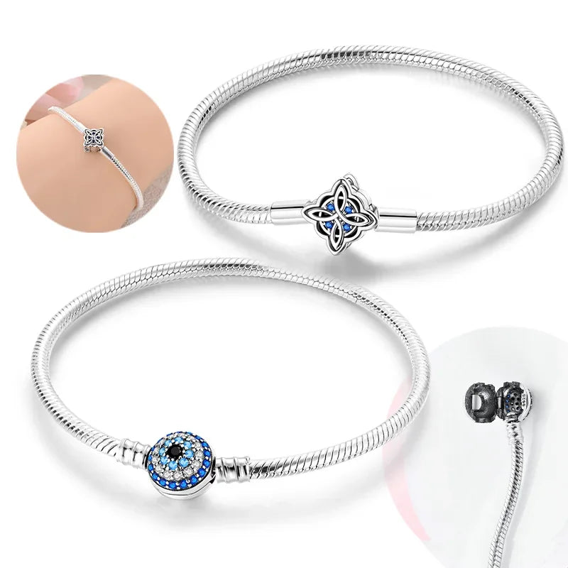 New 925 Silver Celtic Knot Snake Bone Lucky Eye Bracelet Fit Original Charming Bracelet Diy Fine Jewelry Gifts for Women - Lootquake