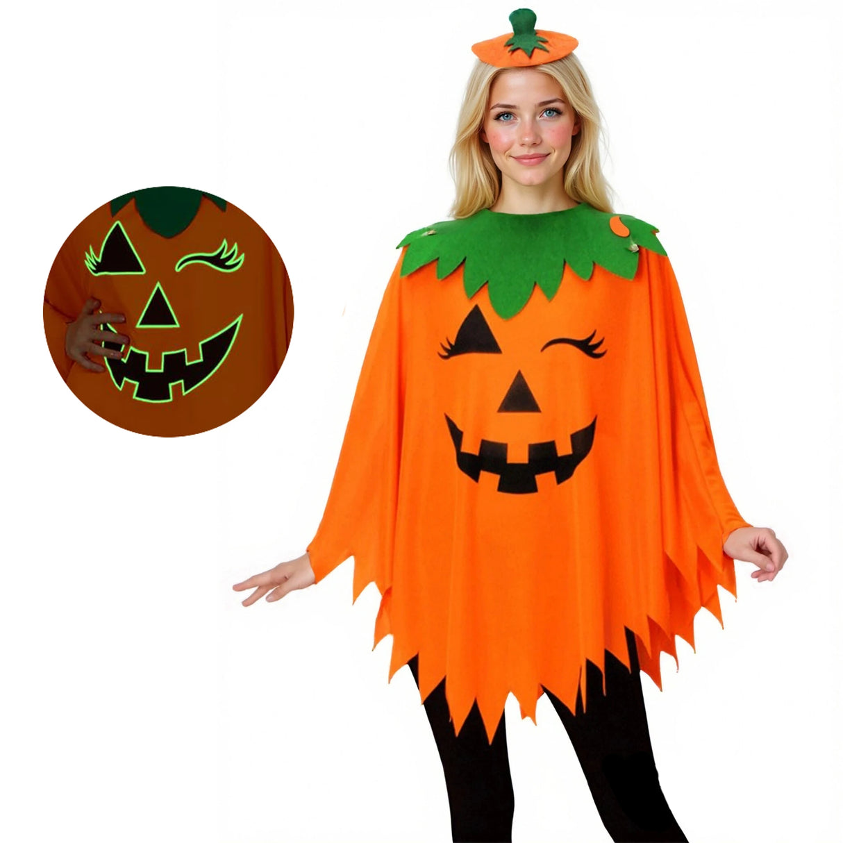 Halloween Party Adult Children's Pumpkin Costume Cloak Girl Pumpkin Shawl Boy Pumpkin Hat Headband Set Holiday Dress Up Cosplay