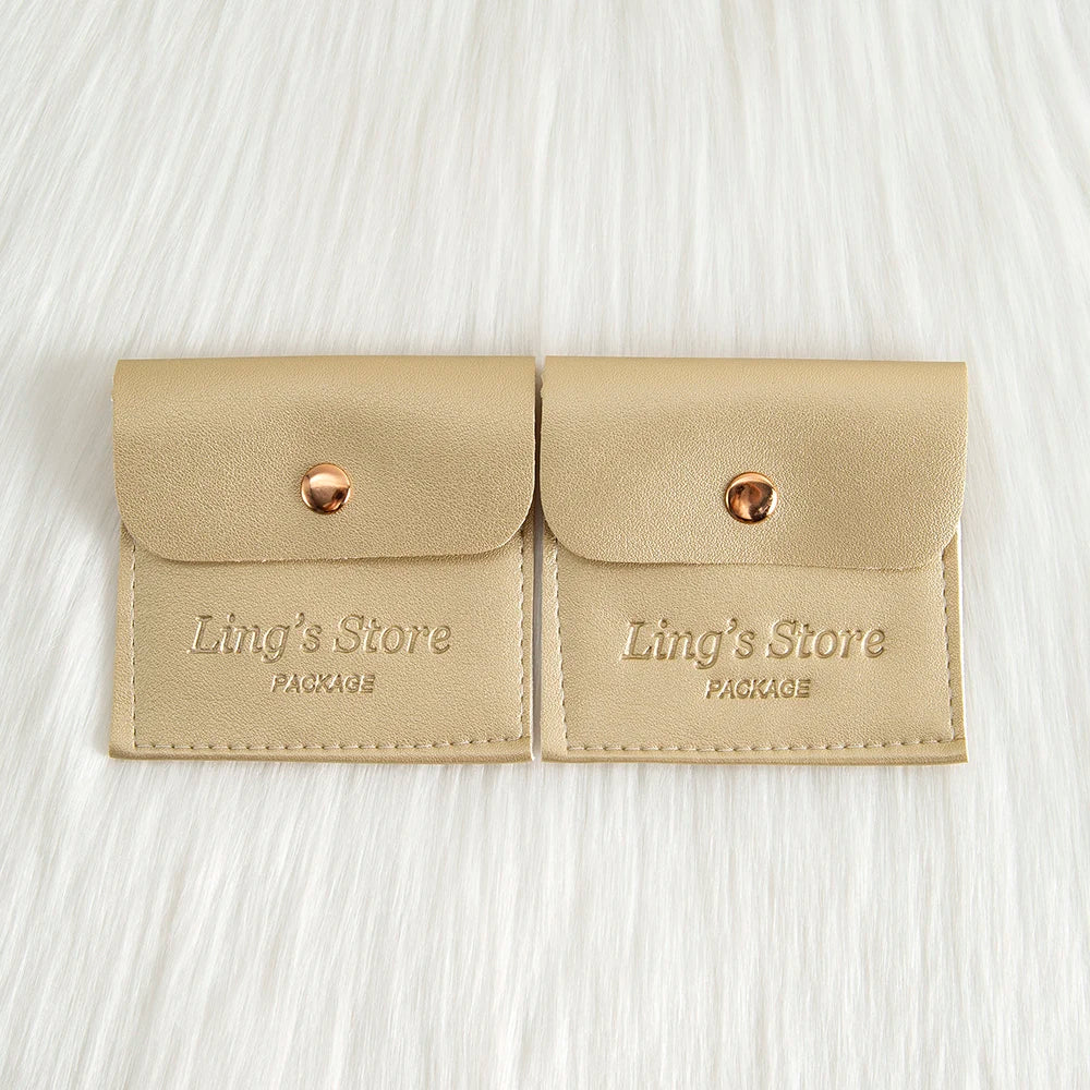 50/100Pcs Custom Logo 8x8cm PU Leather Jewelry Snap Bag Gold Button Pouches Ring Earring Necklace Wedding Favors Gift Organizer - Lootquake