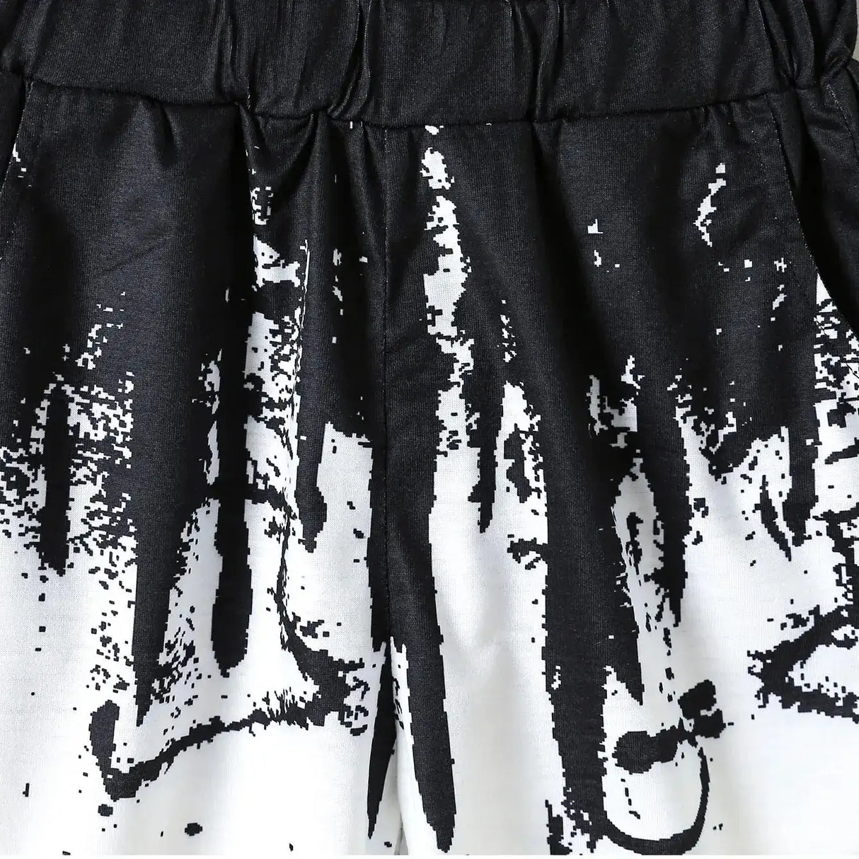 Boys' Summer Set: Cool Black & White Round-neck T-shirt with Slanted Pocket, Paired with Matching Shorts for Casual Play. - Lootquake