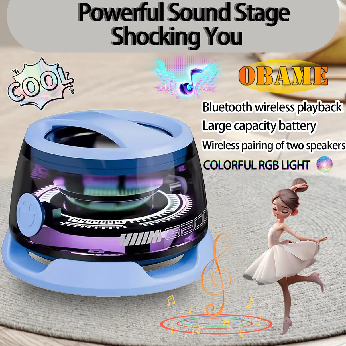 Minialtavoz Bluetooth portátil G200 con iluminación RGB, altavoz magnético BT5.3, minicaja de sonido, 7 horas de reproducción, soporte para teléfono, novedad de 2025