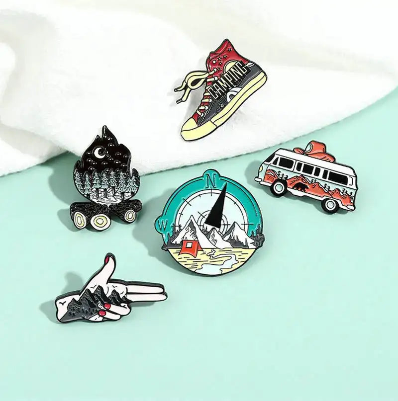 Camping Life Enamel Pin Outdoor Compass Canvas Shoe Bonfire Tent Motorhome Brooches Bag Lapel Pin Badge Jewelry Gift for Friends - Lootquake