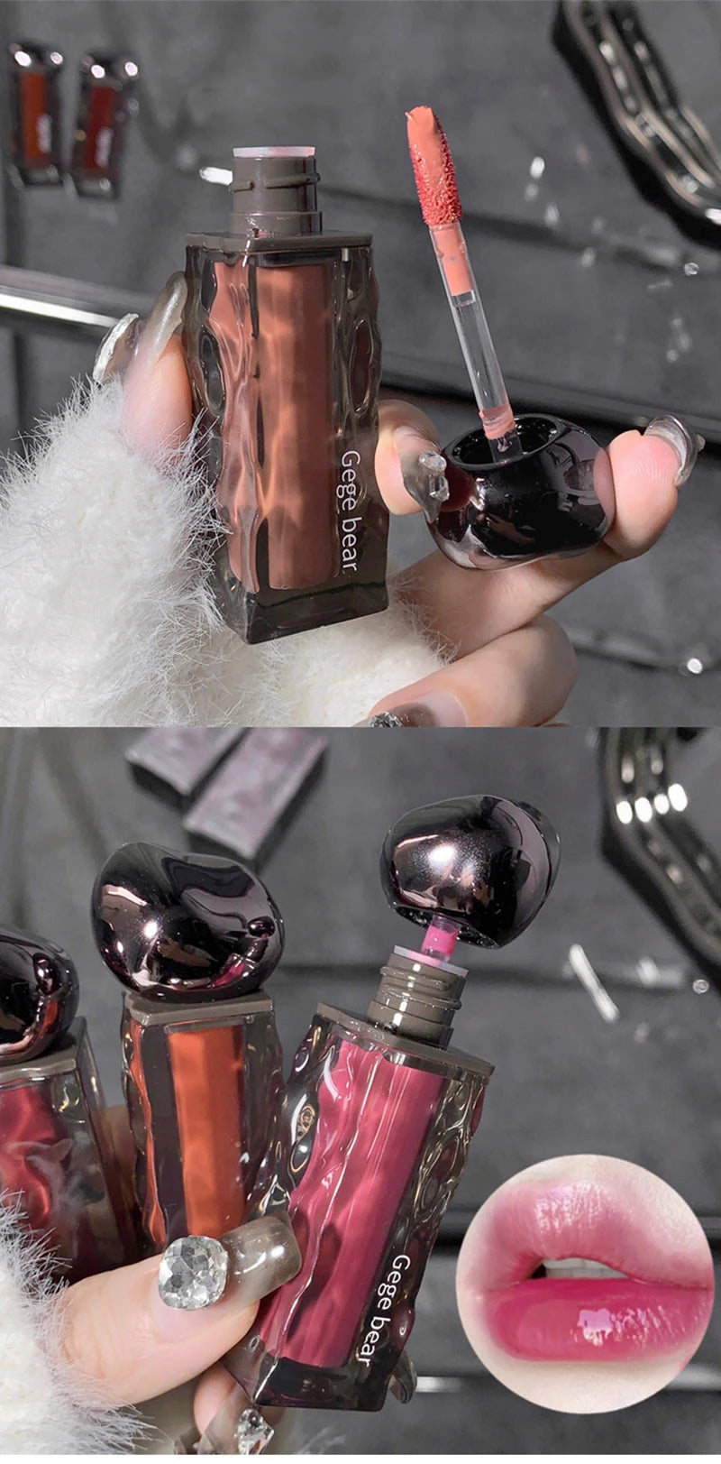 Brillo labial morado oscuro, ligero, duradero, transparente, hidratante, espejo, tinte labial rosa melocotón, taza antiadherente, lápiz labial líquido, maquillaje