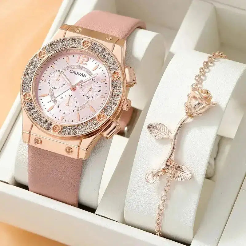 Watches Set Luxury Rhinestone Women Fashion Elegant Wristwatch Quartz Watch For Girl Ladies Clock Relogio Feminino - Lootquake