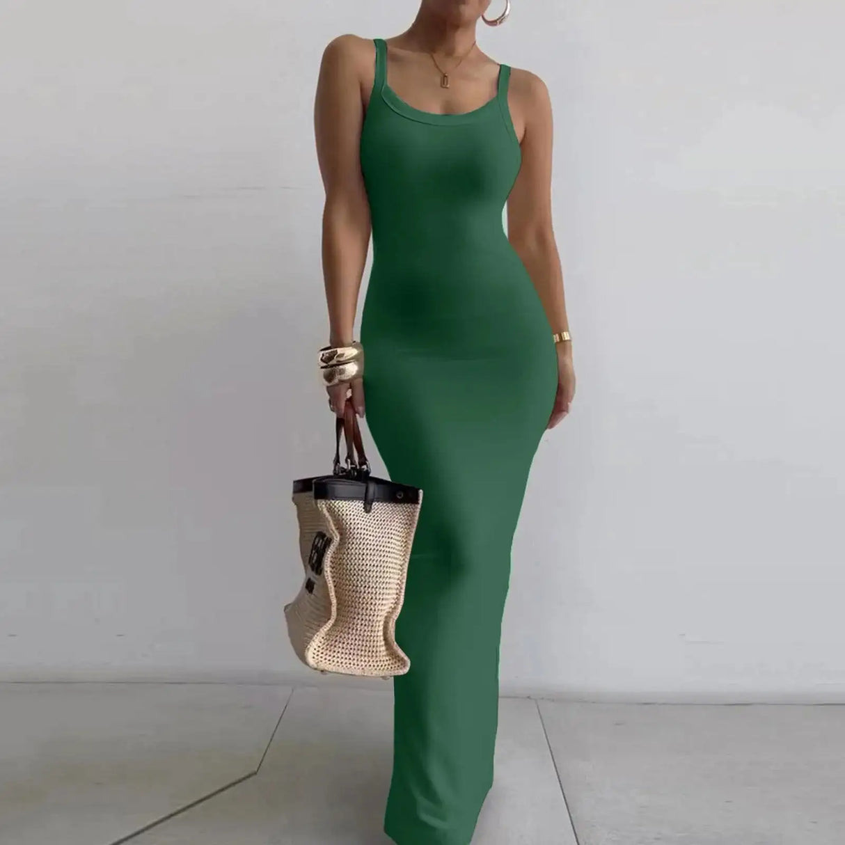 Women's Bodycon Maxi Dress Summer Sleeveless Long Dress For Beach Holiday Vacation Robes Femmes Solid Color Slim Fit Dresses - Lootquake