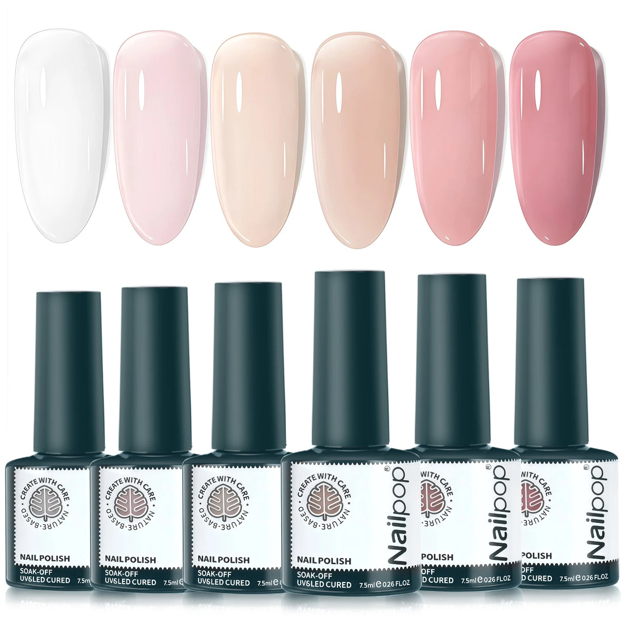 Esmalte de uñas en gel Nailpop profesional, 6 colores translúcidos, UV/LED, remojo, diseño de salón de uñas, color rosa nude, 1/6 unidades