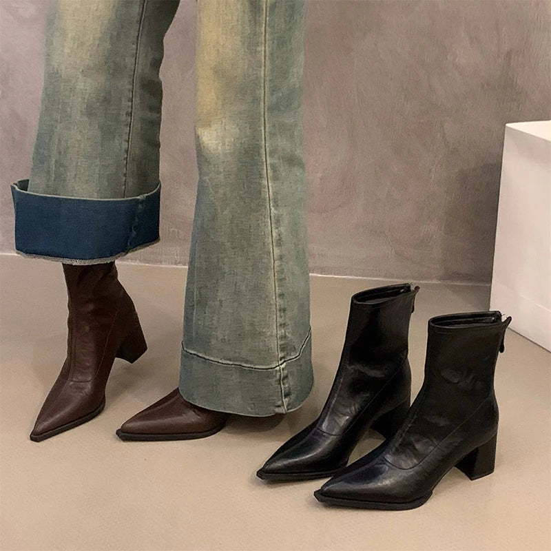 Designer Vintage Women Ankle Boots Fashion Pointed Toe Short Booties Elegant High Heels Shoes Botas Mujer - Lootquake