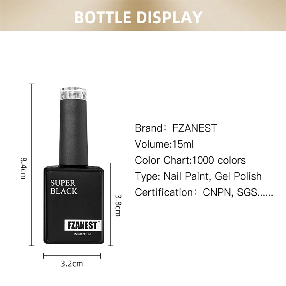 FZANEST Esmalte de uñas en gel súper negro de alta pigmentación, laca de uñas en gel UV LED, color blanco y negro puro, para decoración de uñas