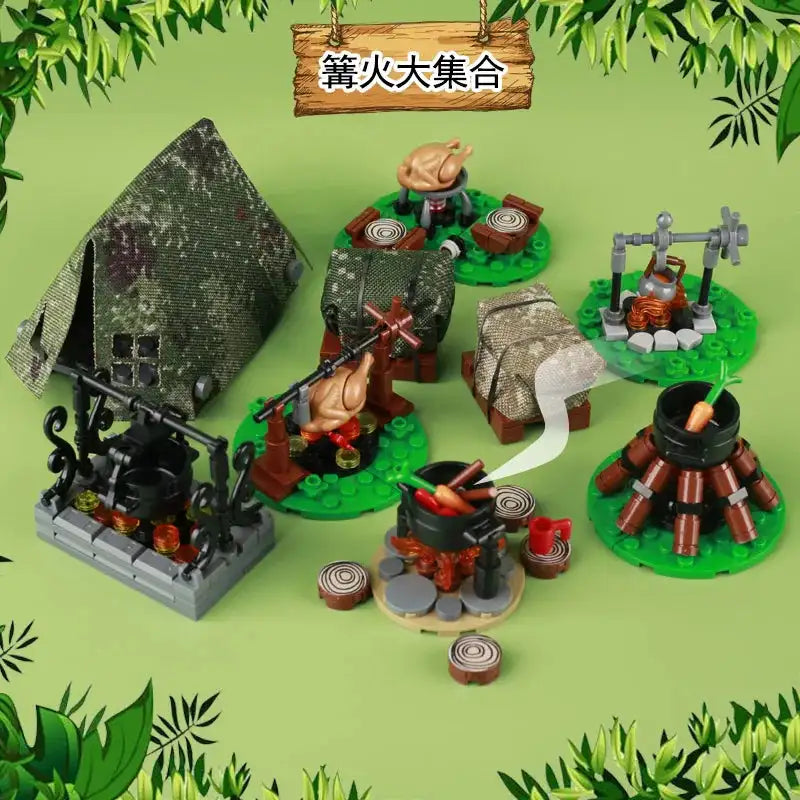 Military Building Blocks Solider Figures Gifts Weapons Tent Bonfire Field Tent Roast Chicken Siege Vehicle Camp Facilities Toys - Lootquake