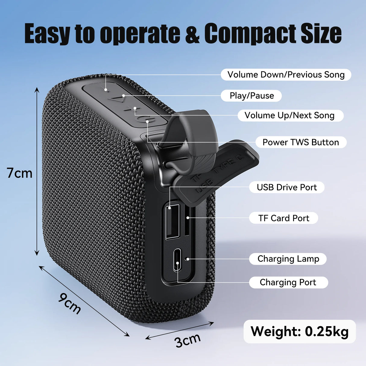 Enceintes Bluetooth TWS 10 W, basses améliorées, portable, sans fil, pour l'extérieur, étanche IP7, 30 h, pour la douche, Bluetooth 5.3