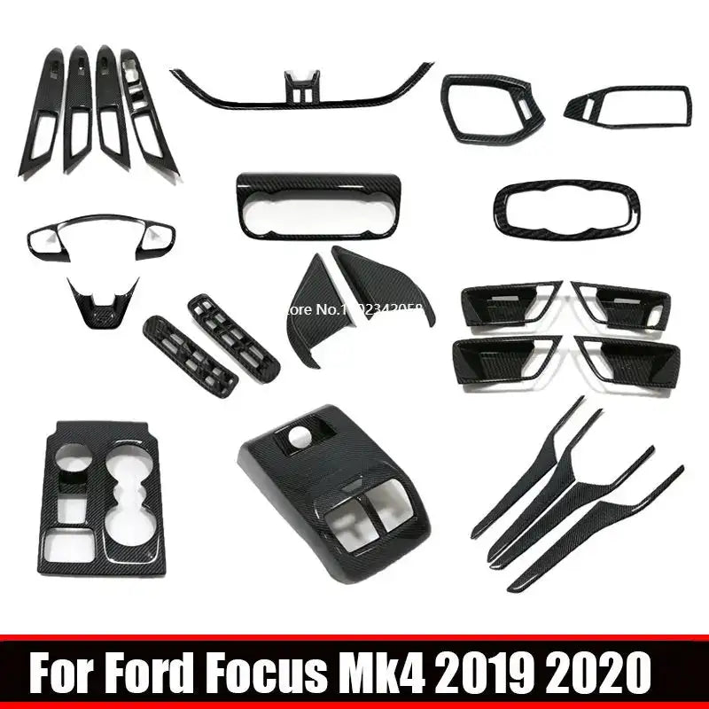 For Ford Focus MK4 2019 2020 Carbon Fiber Look Interior window swtich gear Steering Wheel Headlamp air Switche Button Cover Trim - Lootquake