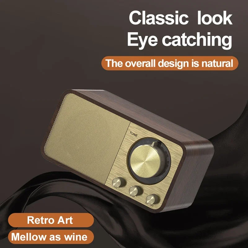 Altavoz Bluetooth nostálgico con sonido Bluetooth, altavoz clásico retro, radio retro, subwoofer portátil inalámbrico Bluetooth 5.0 de madera