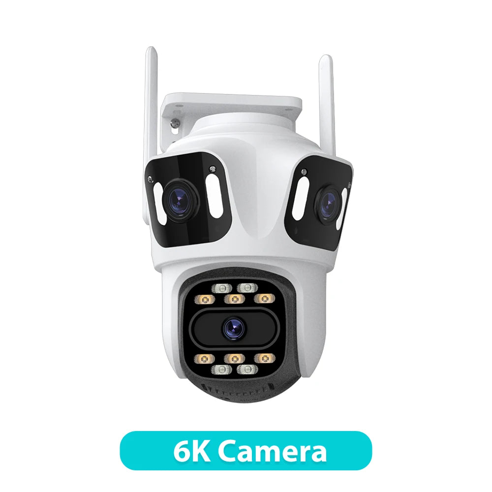 Caméra IP PTZ extérieure à trois objectifs, 6K HD, trois écrans, WiFi, suivi automatique, double objectif 4K, caméra de vidéosurveillance sans fil iCsee
