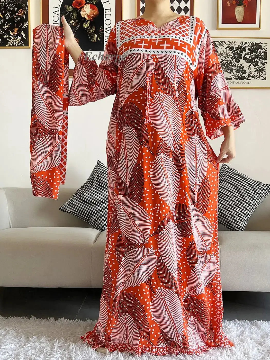 New Style African Dashiki Print Long Sleeve Loose Cotton Elegant Women Abaya Long Dress Summer Maxi Casual Dresses Vestidos