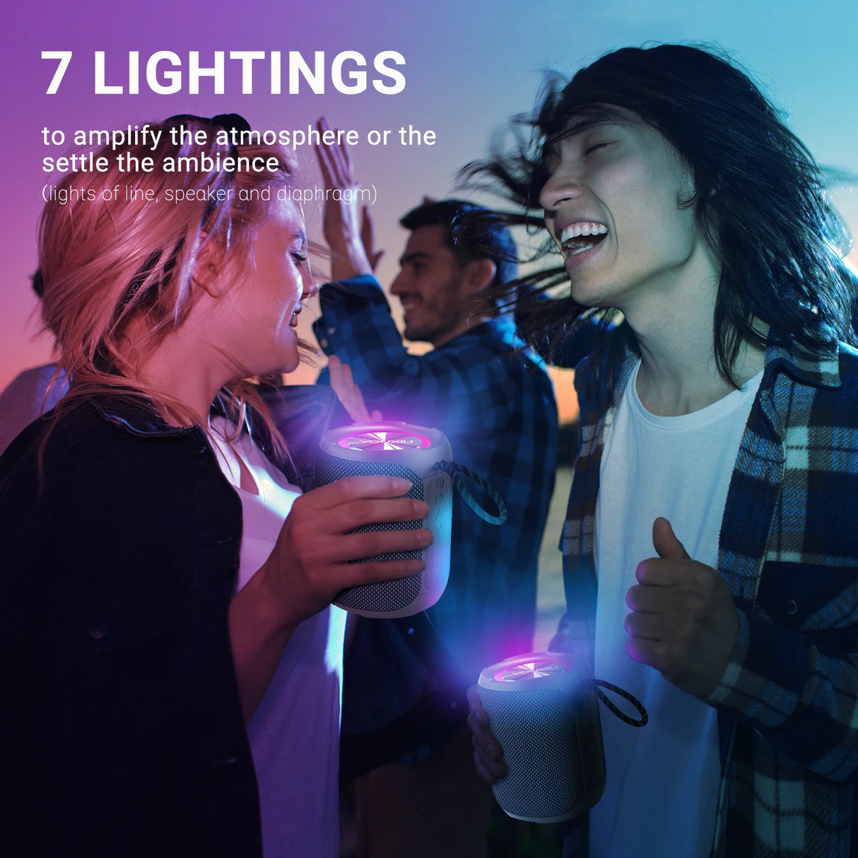 Altavoz Bluetooth portátil BT5.0 IPX7, impermeable, estéreo, música envolvente, inalámbrico, con luz LED, subwoofer, para exteriores.