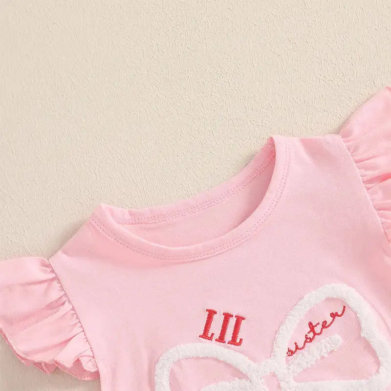 Cute Matching Baby Toddler Brother Outfit Bow Fly Sleeve Tops Elastic Waist Ruffle Shorts 2 Piece Summer Set for Siblings - Lootquake