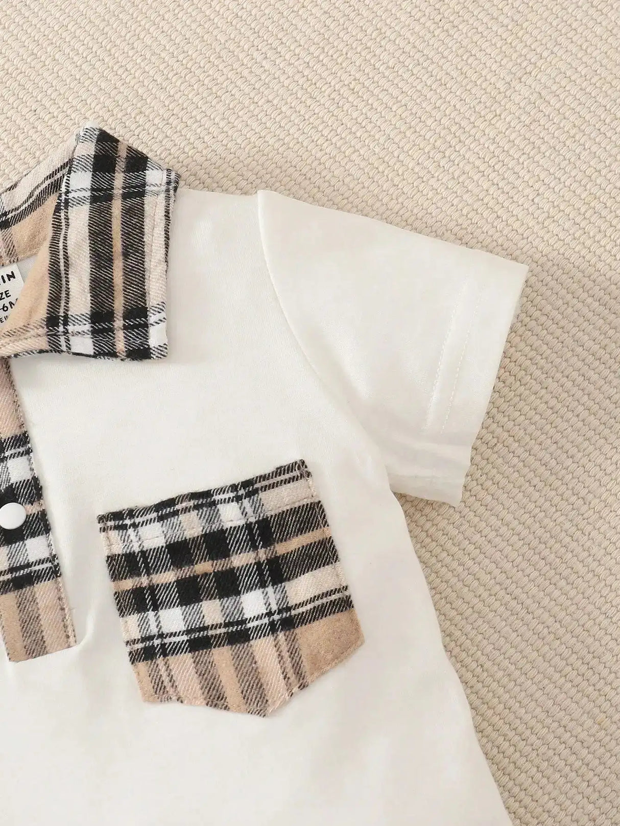 Two-piece baby boy design simple plaid neckline front pocket with plaid hat shorts spring/summer set - Lootquake