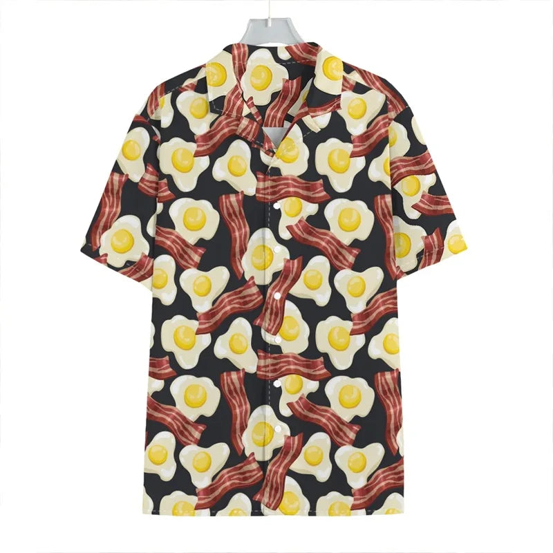 Funny Fried Egg Pattern Print Hawaiian Shirts For Men Summer Short Sleeve Holiday Beach Shirt 3d Print Mens Blouse Shirt - Lootquake