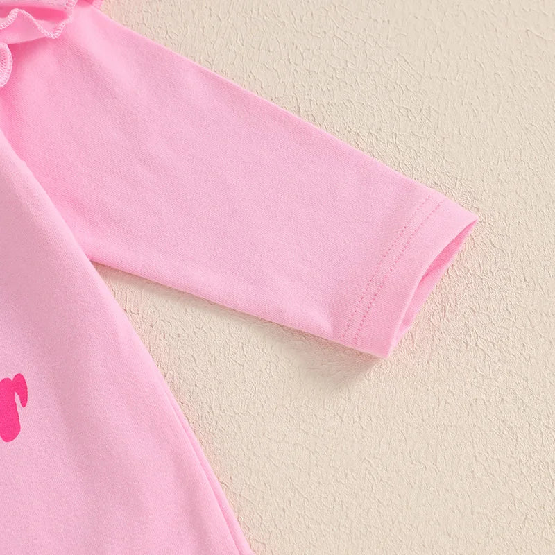 0-18M Infant Baby Girls Easter Outfits Long Sleeve Romper with Bunny Pattern Flare Pants and Headband 3 Pcs Set for Newborn - Lootquake