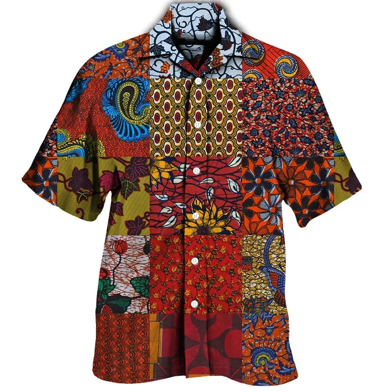 Colourful Bohemia African Graphic Shirts For Men Clothing Fashion Mens Short Sleeve Casual Y2k Lapel Blouse Summer Beach Tops - Lootquake