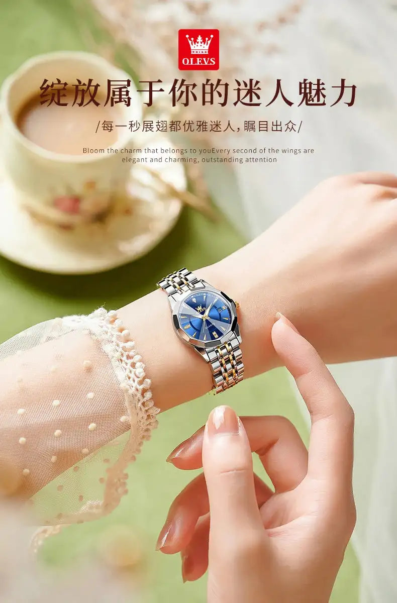 OLEVS Original Brand Elegant Women's Watches Waterproof Luminous Quartz Watch for Lady Necklace Bracelet Gift Box Set Calendar - Lootquake