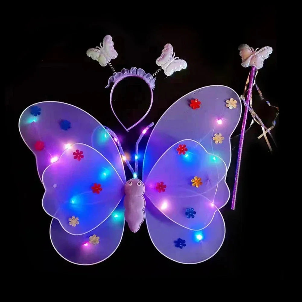 LED Children Costume Props Girls Skirts Angel Luminous Wings Flashing Butterfly Skirt Lights Suit 2-8year Easter Valentines Day - Lootquake
