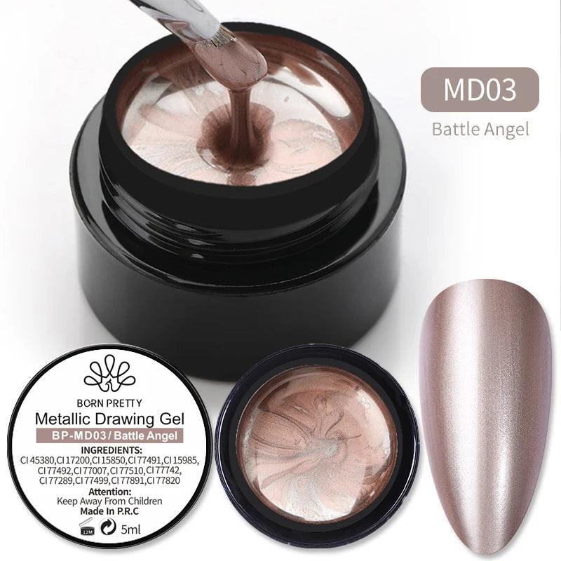 BORN PRETTY Esmalte de uñas en gel metálico con efecto espejo dorado y plateado, superbrillante, para dibujar líneas, uñas francesas, barniz UV.