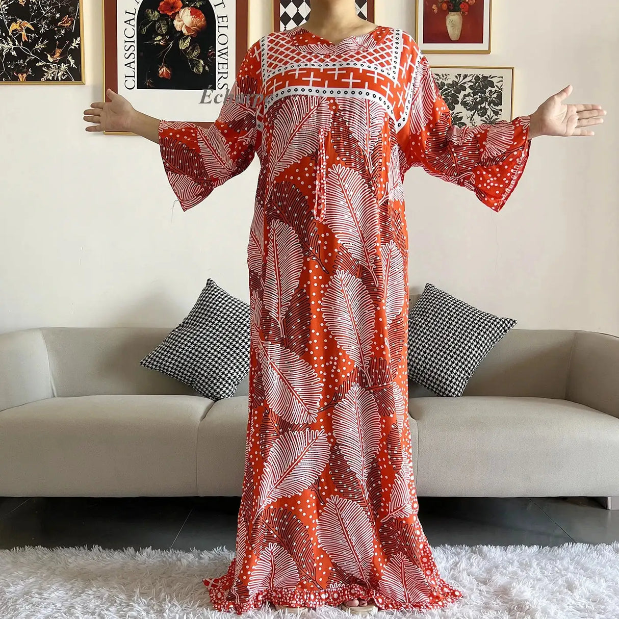 New Style African Dashiki Print Long Sleeve Loose Cotton Elegant Women Abaya Long Dress Summer Maxi Casual Dresses Vestidos - Lootquake