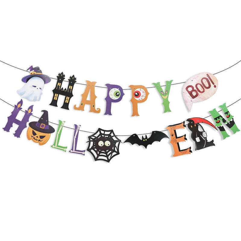 Guirnalda de papel para fiesta de Halloween, pancarta de murciélago y calabaza 2025, decoración para fiesta de Halloween en casa, colgantes para pedir dulces o trucos.