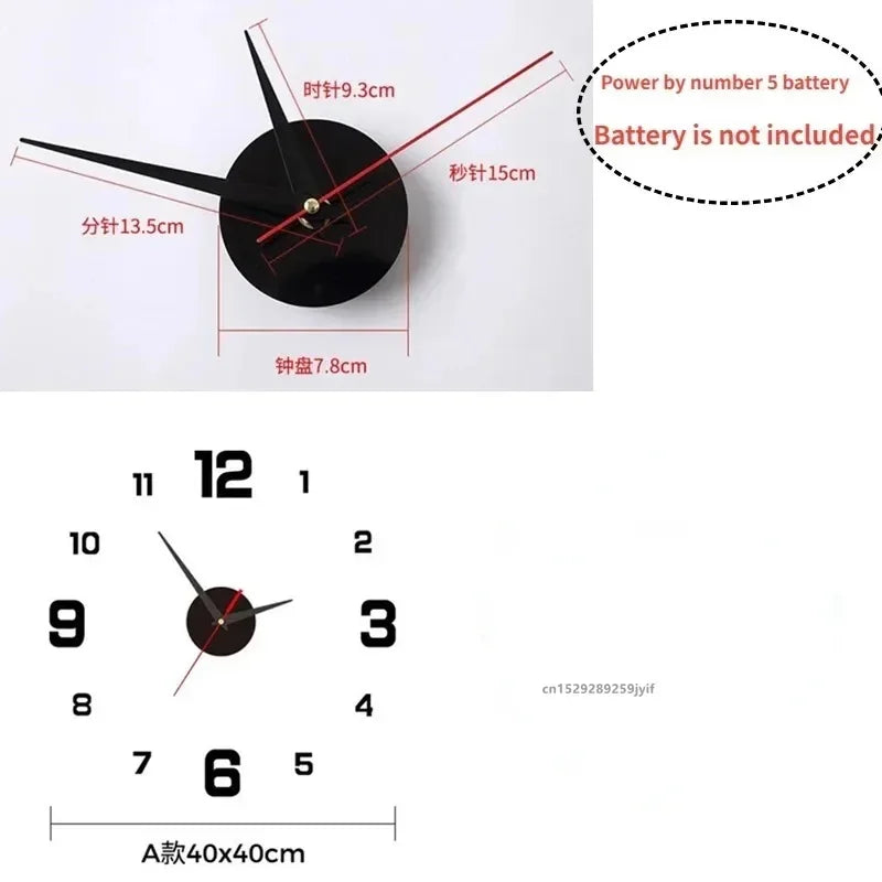 New 3D Acrylic Mirror Wall Clock Sticker for 40CM Fashion DIY Quartz Clocks Watch Home Decoration Living Room Stickers - Lootquake