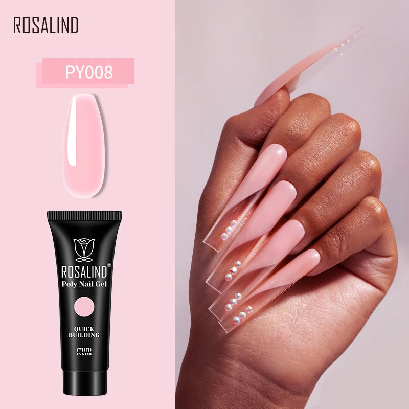 ROSALIND Poly Nail Gel Semi Permanent Acrylic Nail Art Hybrid Varnishes Poly Crystal Nail Polish Top Base Coat Need UV/LED Lamp