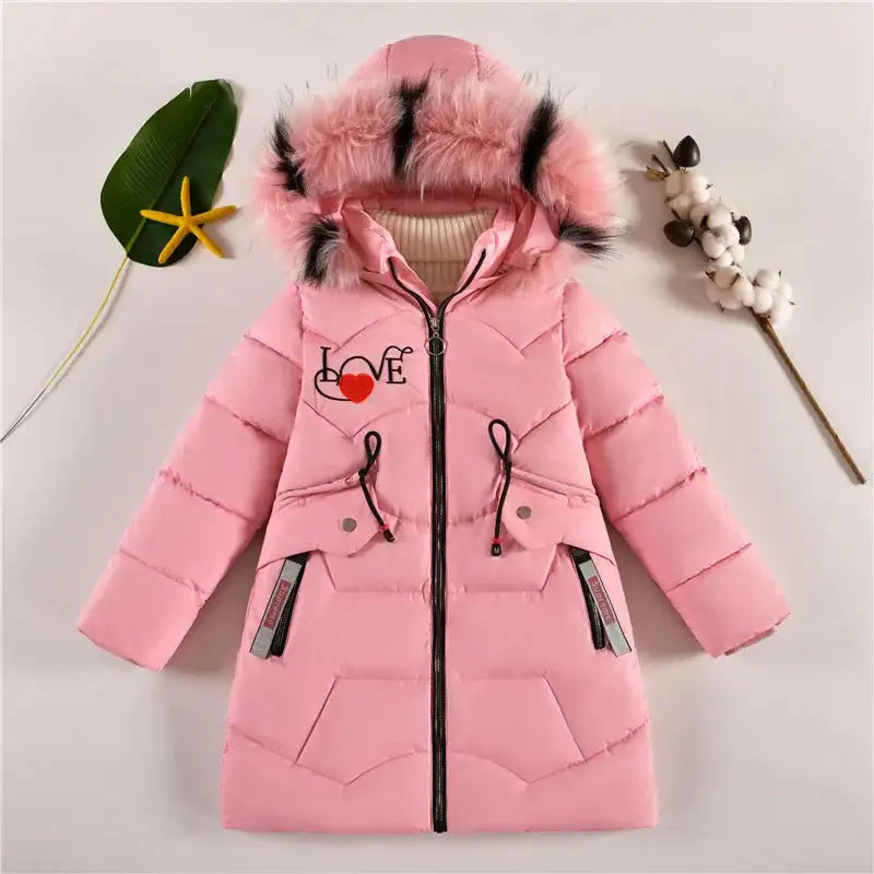 4 Color Big Size Winter Keep Warm Long Style Girls Jacket Teenage Thick Heavy Cold-proof Hooded Windbreaker Coat For Kids - Lootquake