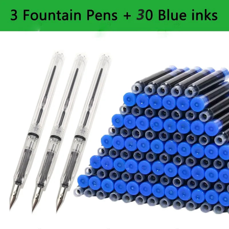 Juego de 33 plumas estilográficas Kawaii con tinta reemplazable, tinta negra, azul y roja EF de 0,38 mm, bolígrafos escolares, material de oficina, papelería para escribir.