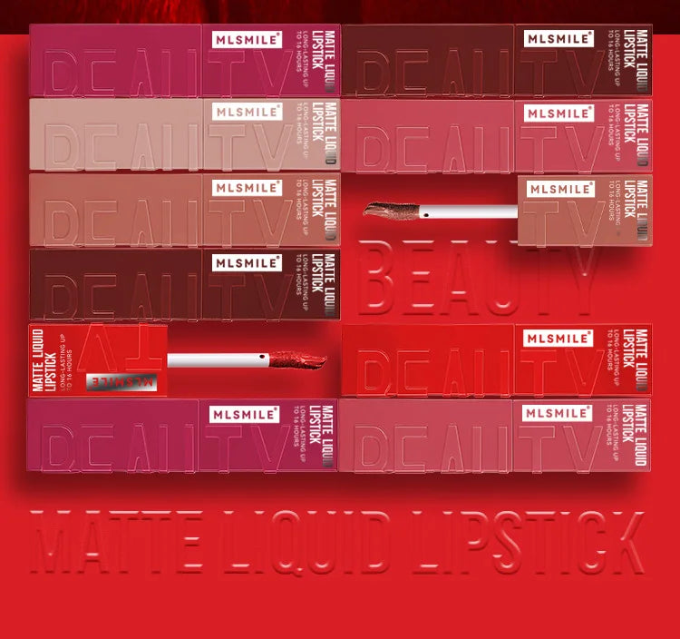 MLSMILE 6 Color Non-stick cup Velvet Satin Gloss Lip glaze Mist Liquid matte lipstick Waterproof long-lasting color liquid