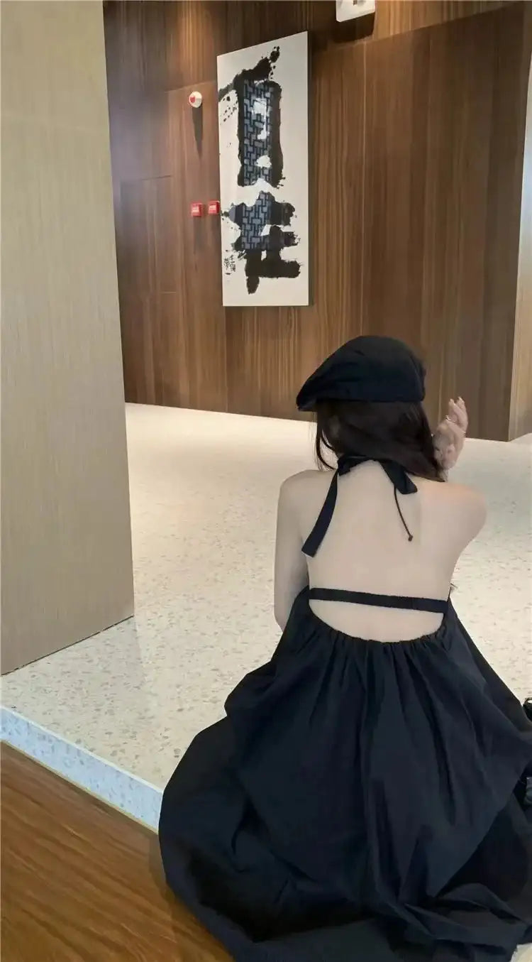 Robe de vacances d'été style thaïlandais, dos nu, col licou, anti-âge, photographie, plage, longue, ceinturée