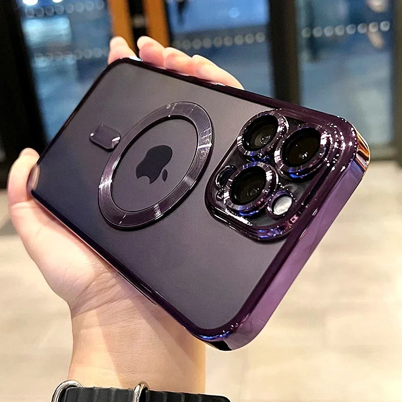 Funda de lujo transparente con carga inalámbrica Magsafe para teléfono