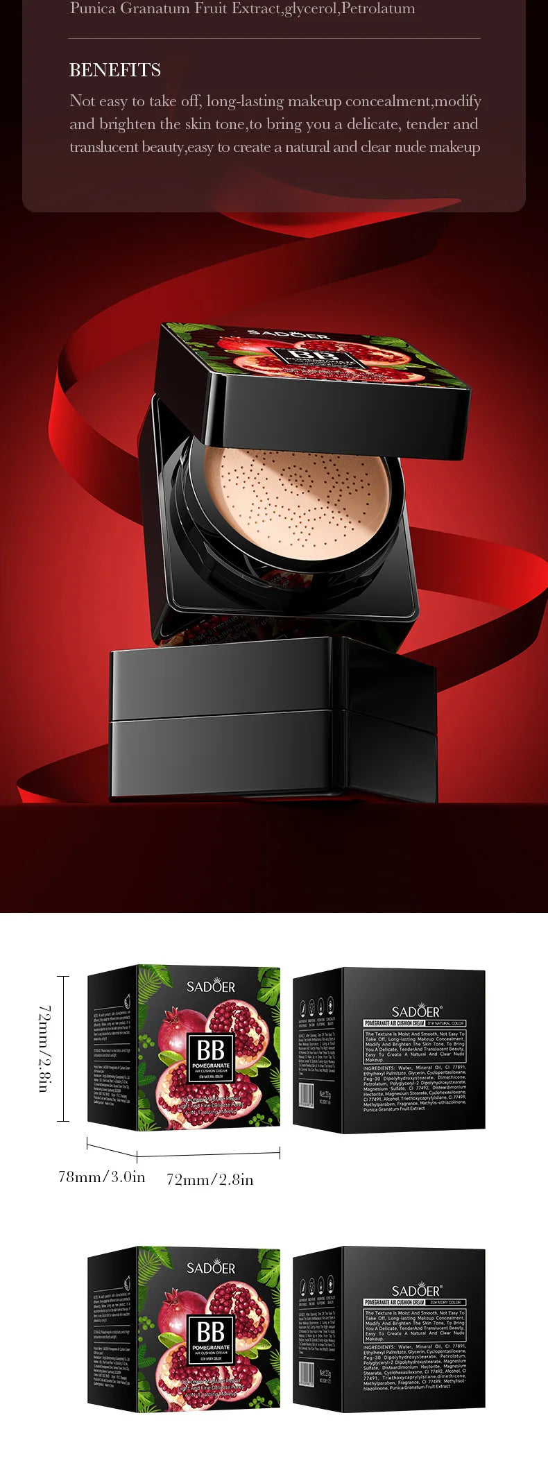 Coussin d'air CC Crème Fond de teint tête de champignon Hydratant Longue tenue Cosmétiques visage Éclaircissant naturel Base de teint Maquillage