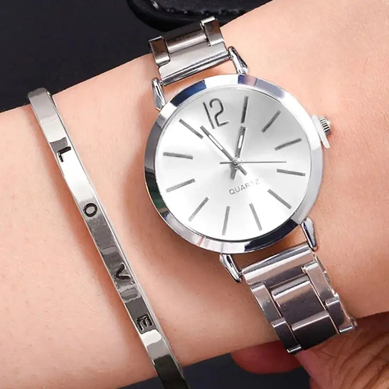 2pcs Set Watch Luxury Women Simple Dial Hollow Strap Fashion Gold Bracelet Quartz Wristwatch Student Ladies Watches Reloj Mujer - Lootquake